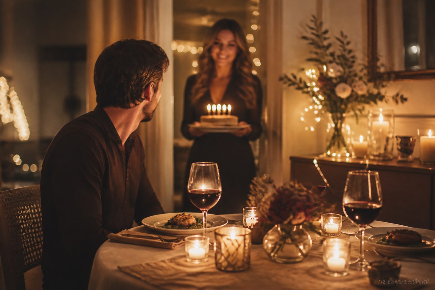 Cena romantica a sorpresa per il compleanno, a lume di candela
