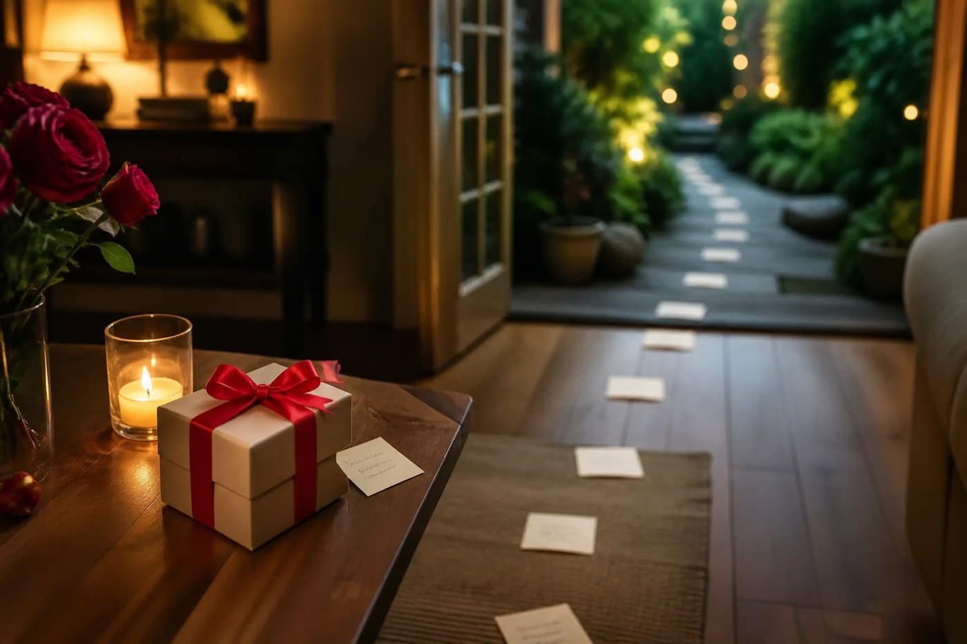 Caccia al tesoro romantica con indizi e regalo finale
